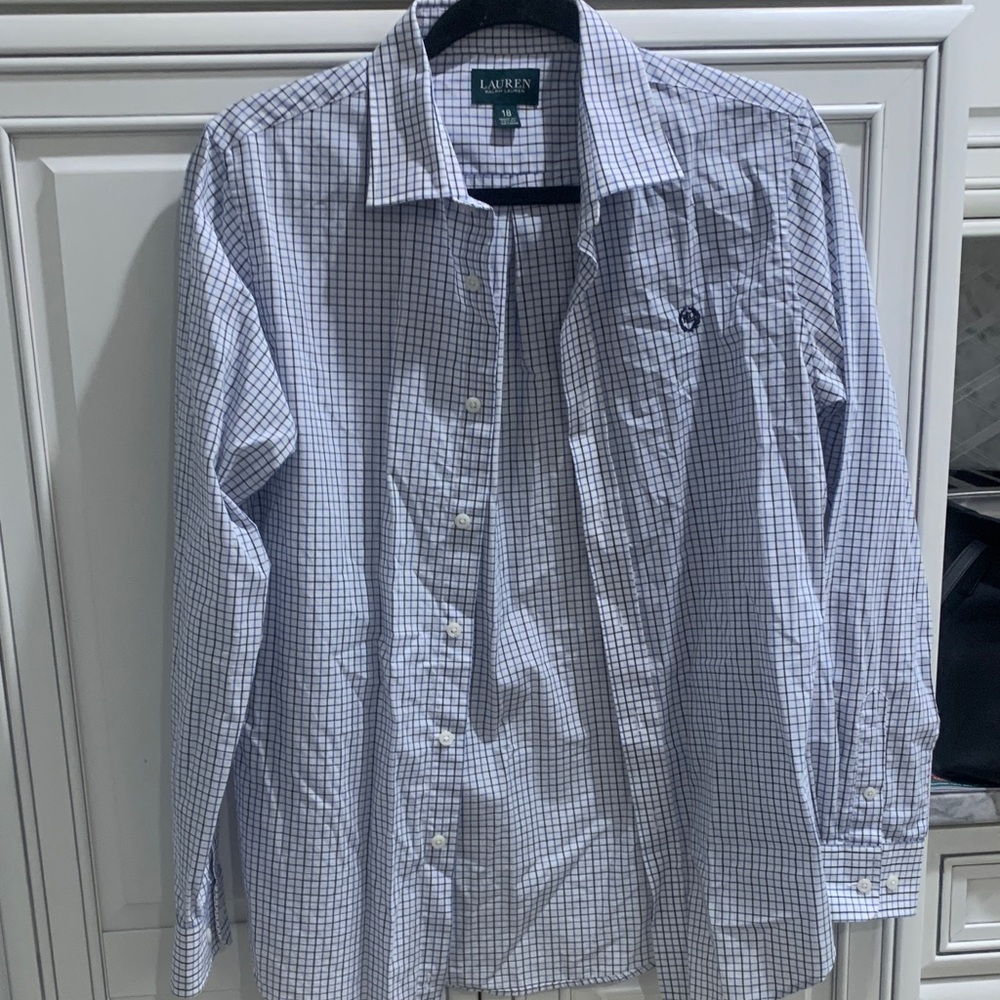 Ralph Lauren Kids Blue and White Plaid Button Down Shirt